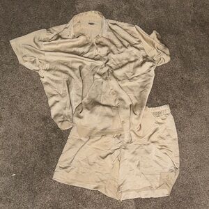 A New Day Cream Silk Satin Shirt and Shorts Set